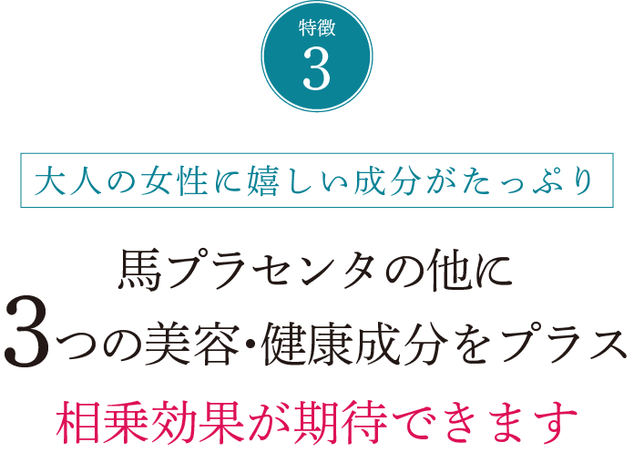 馬プラセンタの他に３つの美容・健康成分をプラス